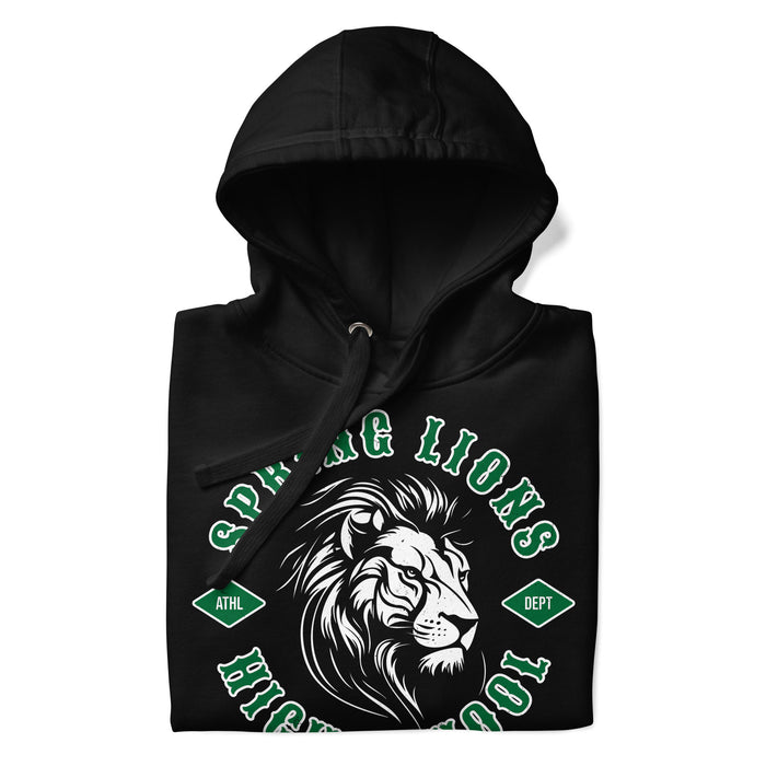 Neatly folded Spring High School Lions Black Premium Unisex Hoodie 205