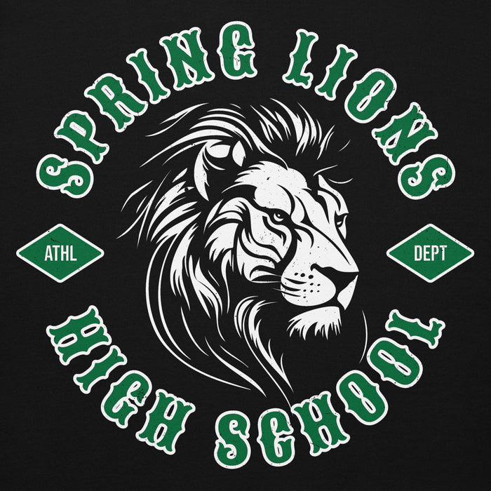 Close-up view of Spring High School Lions Black Premium Unisex Hoodie 205