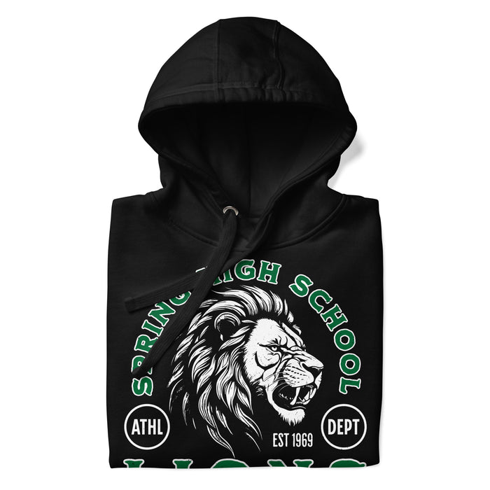 Neatly folded Spring High School Lions Black Premium Unisex Hoodie 208