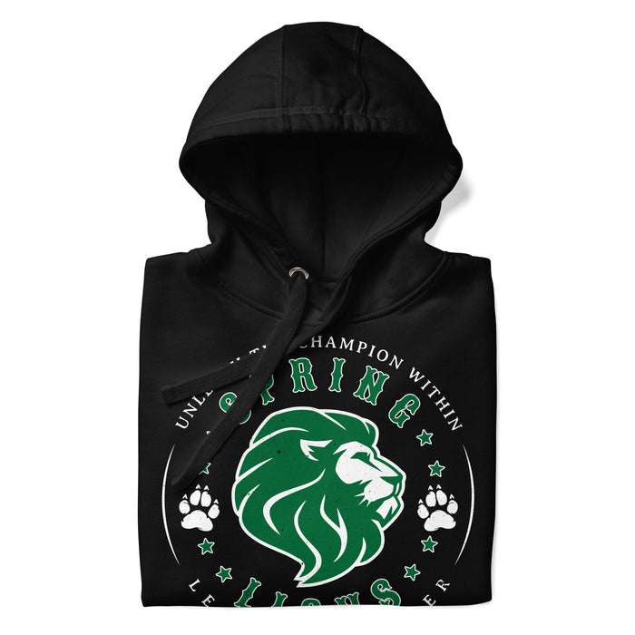 Neatly folded Spring High School Lions Black Premium Unisex Hoodie 214