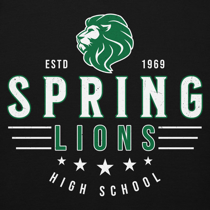 Close-up view of Spring High School Lions Black Premium Unisex Hoodie 217