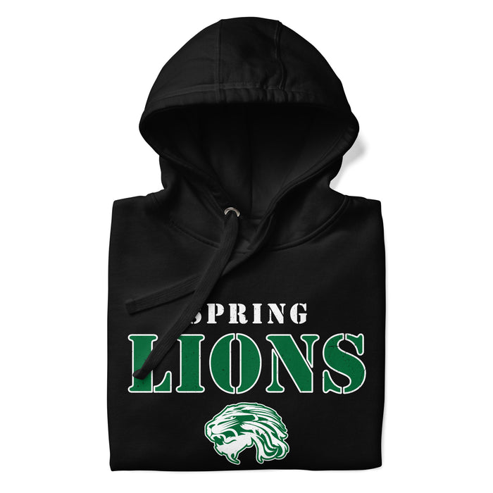 Neatly folded view of Spring High School Lions Black Premium Unisex Hoodie 222