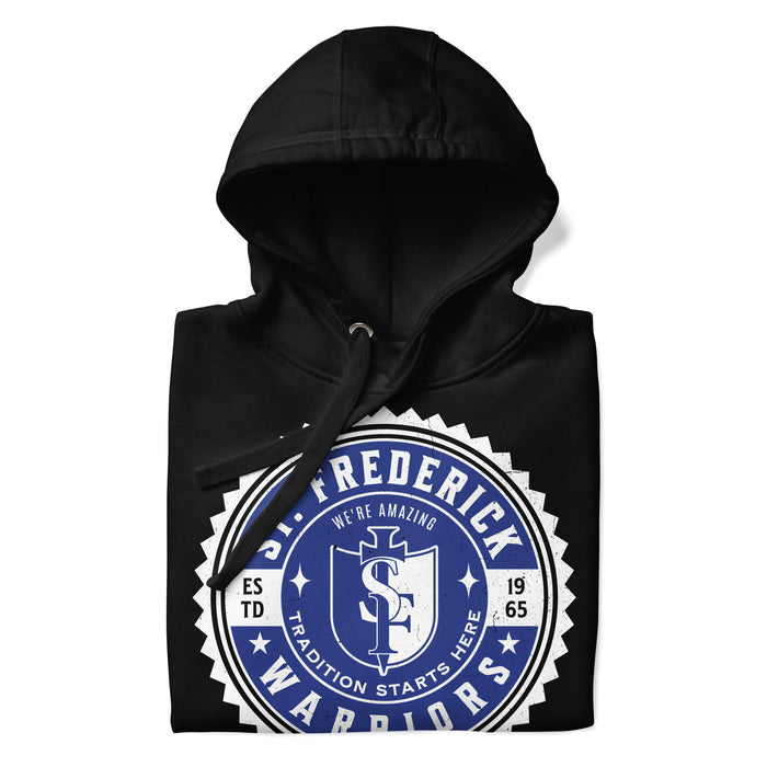 Neatly folded view of St. Frederick High School Warriors Black Premium Unisex Hoodie 203