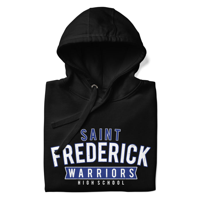 Neat folded view of St. Frederick High School Warriors Black Premium Unisex Hoodie 021