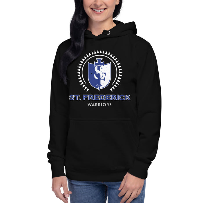 Woman wearing St. Frederick High School Warriors Black Premium Unisex Hoodie 226