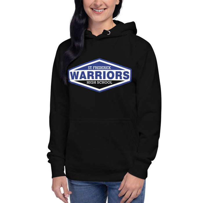 Woman wearing St. Frederick High School Warriors Black Premium Unisex Hoodie 009