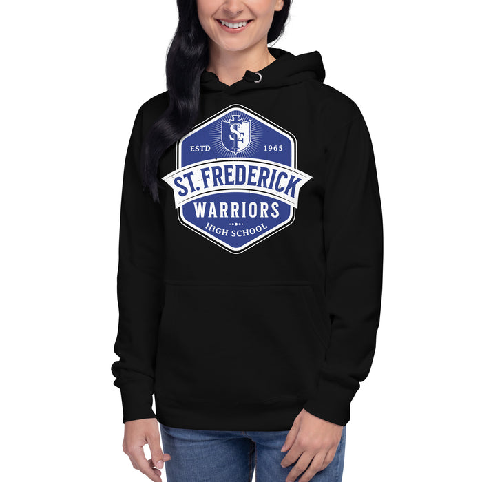 Woman wearing St. Frederick High School Warriors Black Premium Unisex Hoodie 209