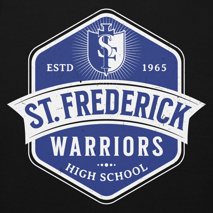 Close-up view of St. Frederick High School Warriors Black Premium Unisex Hoodie 209