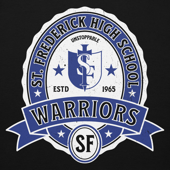 Close-up view of St. Frederick High School Warriors Black Premium Unisex Hoodie 212