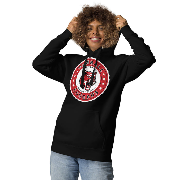 Woman wearing Tomball High School Cougars Black Premium Unisex Hoodie 216