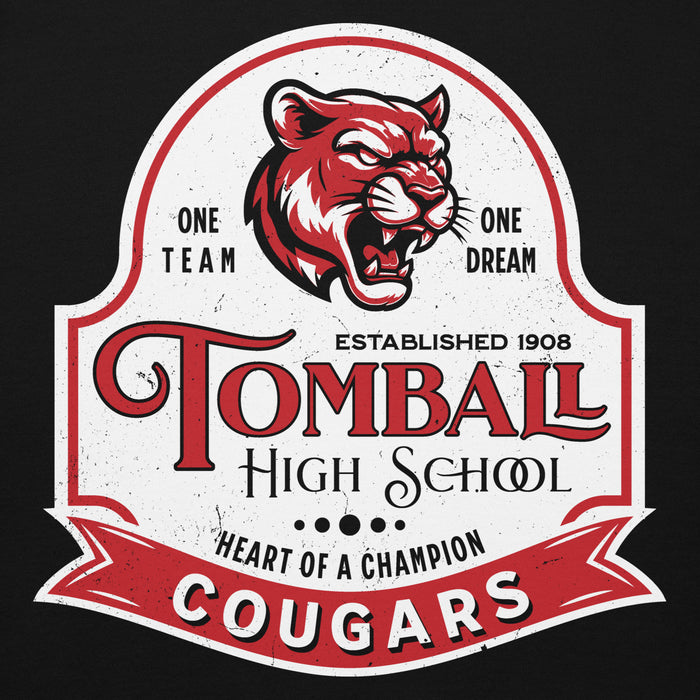 Close-up view of Tomball High School Cougars Black Premium Unisex Hoodie 219