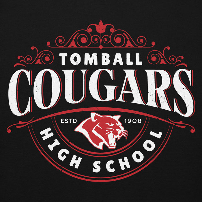 Close-up view of Tomball High School Cougars Black Premium Unisex Hoodie 211