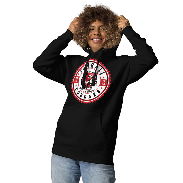 Woman wearing Tomball High School Cougars Black Premium Unisex Hoodie 203