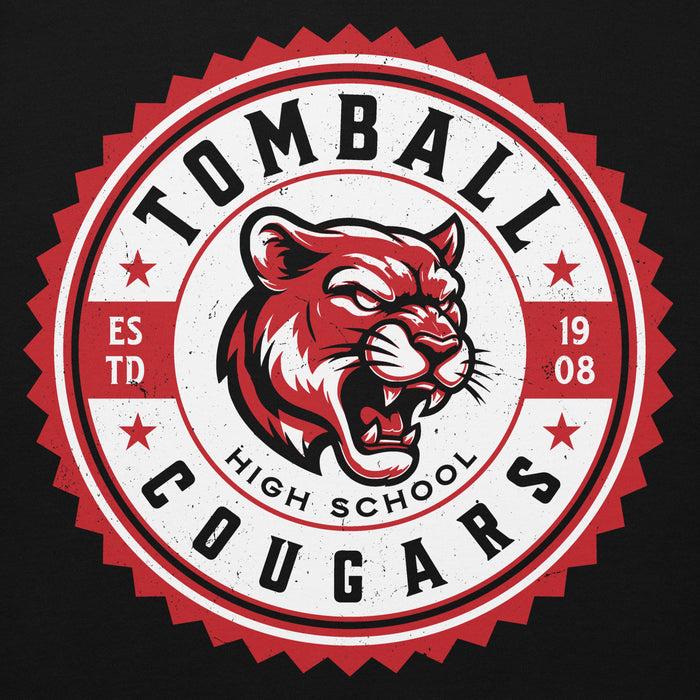 Close-up view of Tomball High School Cougars Black Premium Unisex Hoodie 203