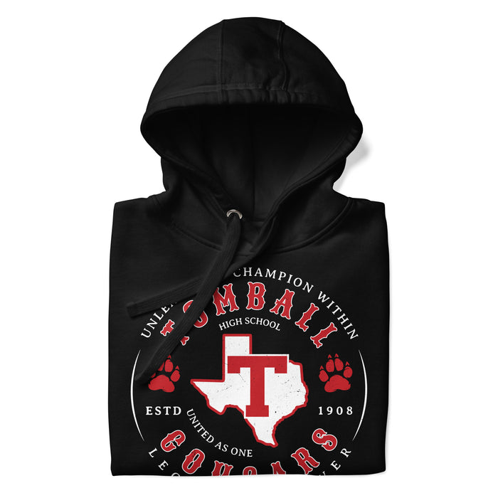 Neatly folded view of Tomball High School Cougars Black Premium Unisex Hoodie 214