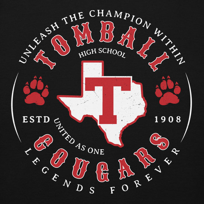 Close-up view of Tomball High School Cougars Black Premium Unisex Hoodie 214