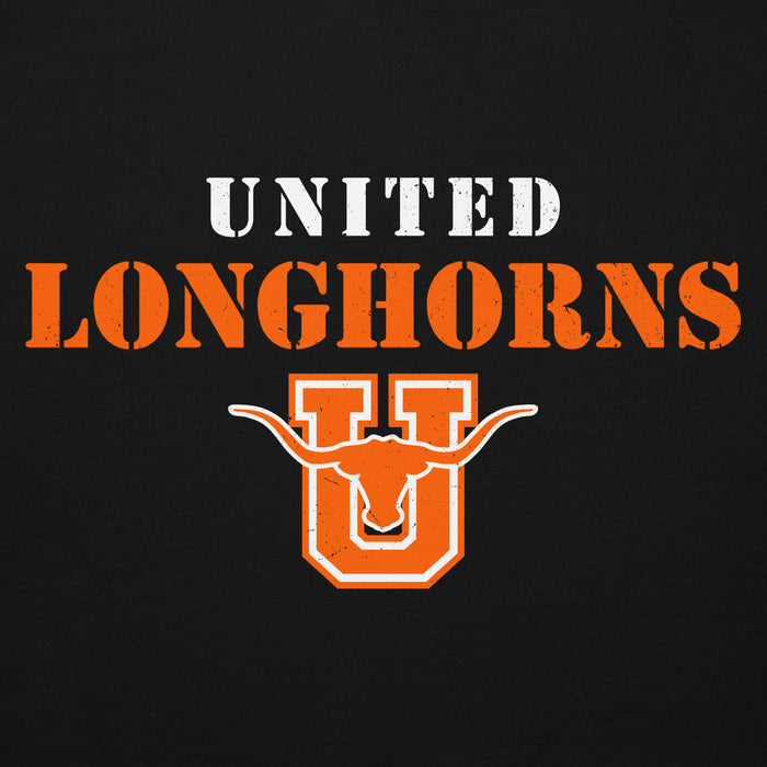 Close-up view of United High School Longhorns Black Premium Unisex Hoodie 222