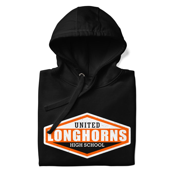 Neatly folded United High School Longhorns Black Premium Unisex Hoodie 009