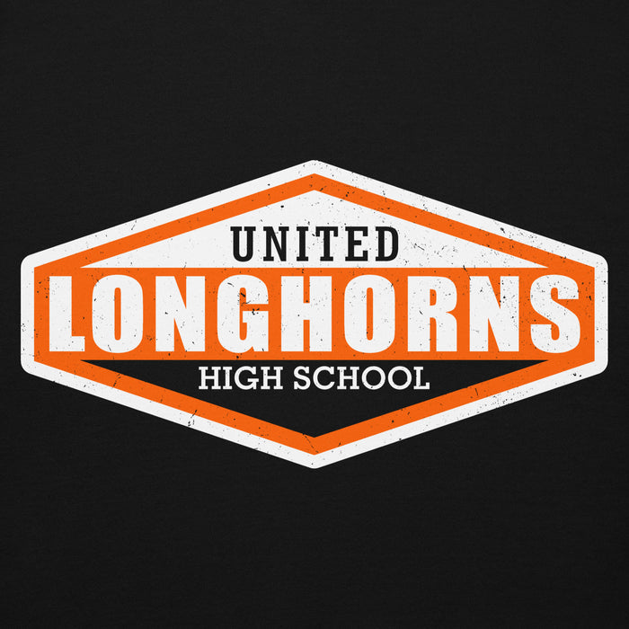 Close-up view of United High School Longhorns Black Premium Unisex Hoodie 009