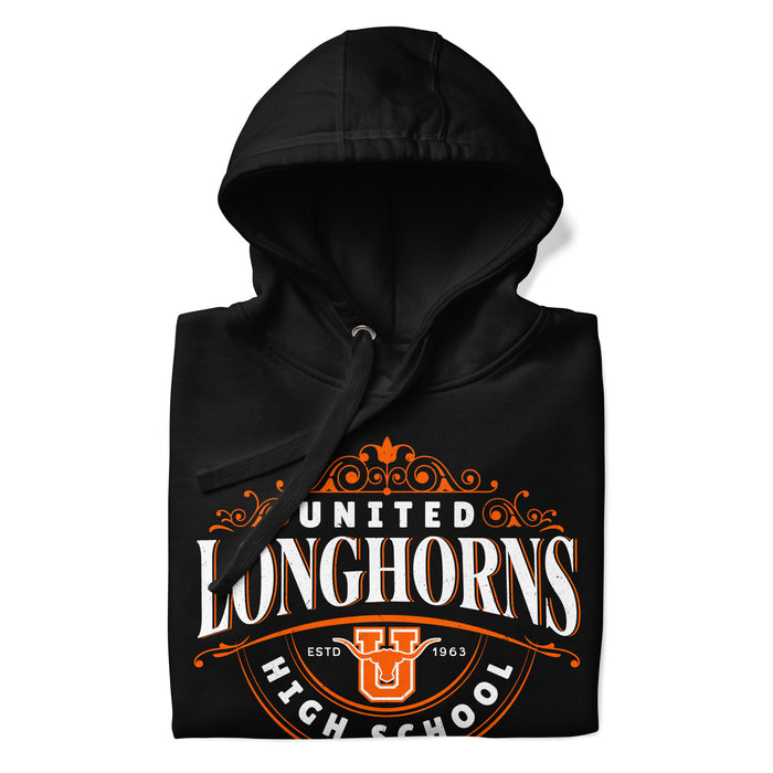 Neatly folded United High School Longhorns Black Premium Unisex Hoodie 211