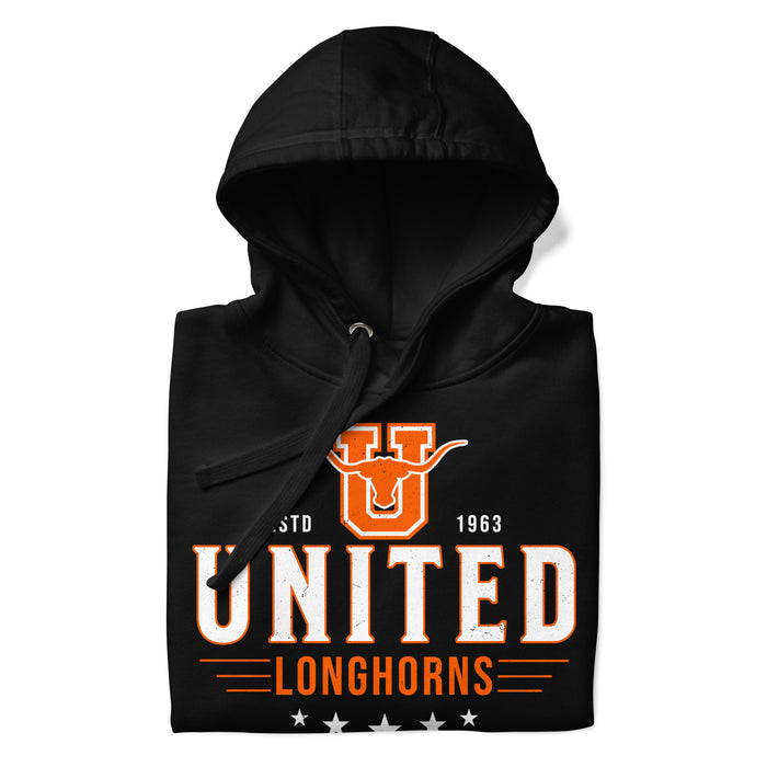 Neatly folded United High School Longhorns Black Premium Unisex Hoodie 217