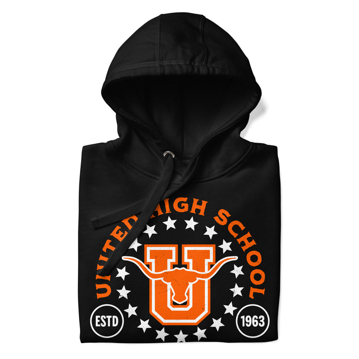 Neatly folded United High School Longhorns Black Premium Unisex Hoodie 208