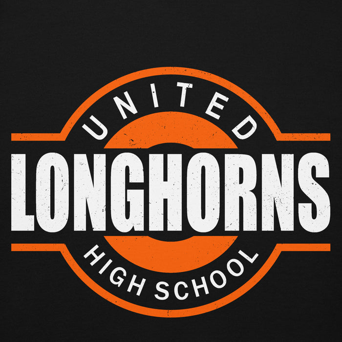 Close-up view of United High School Longhorns Black Premium Unisex Hoodie 011