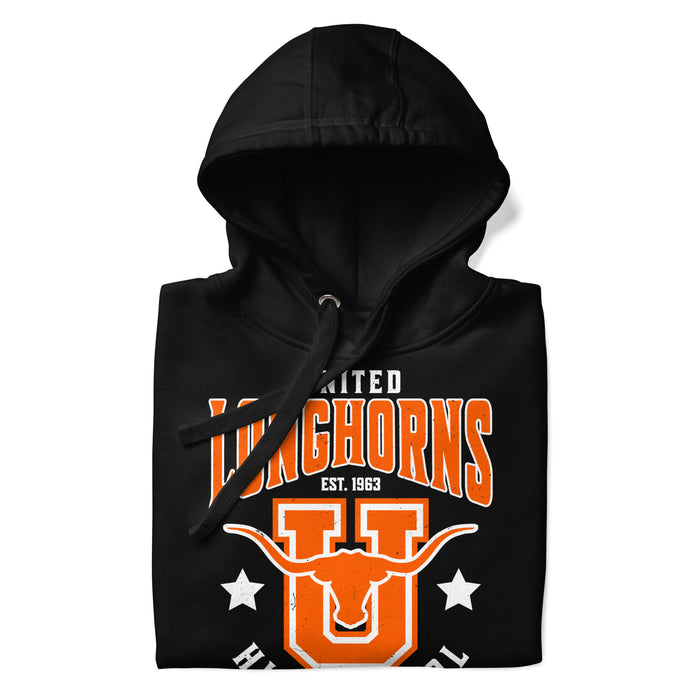 Neatly folded United High School Longhorns Black Premium Unisex Hoodie 213