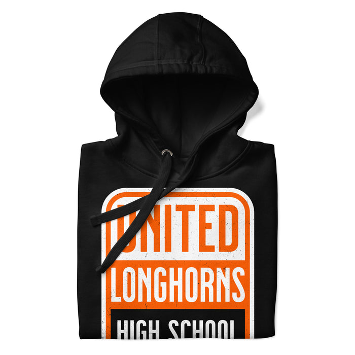 Neatly folded United High School Longhorns Black Premium Unisex Hoodie 001