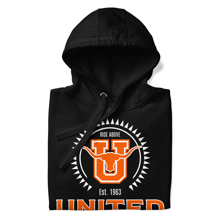 Neatly folded view of United High School Longhorns Black Premium Unisex Hoodie 226