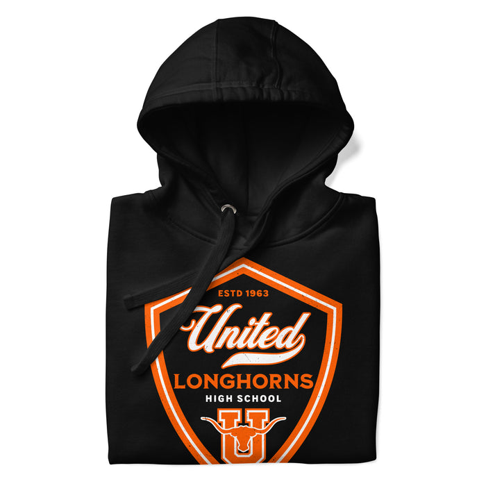 Neatly folded United High School Longhorns Black Premium Unisex Hoodie 225