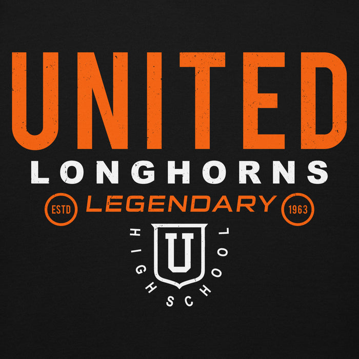 Close-up view of United High School Longhorns Black Premium Unisex Hoodie 003