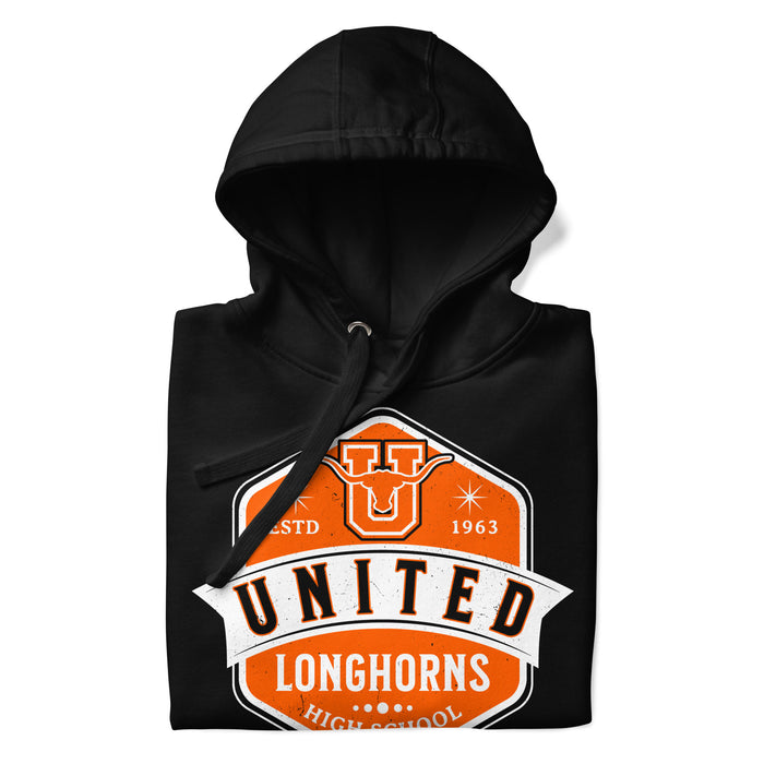 Neatly folded United High School Longhorns Black Premium Unisex Hoodie 209