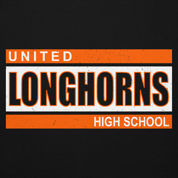 Close-up view of United High School Longhorns Black Premium Unisex Hoodie 098