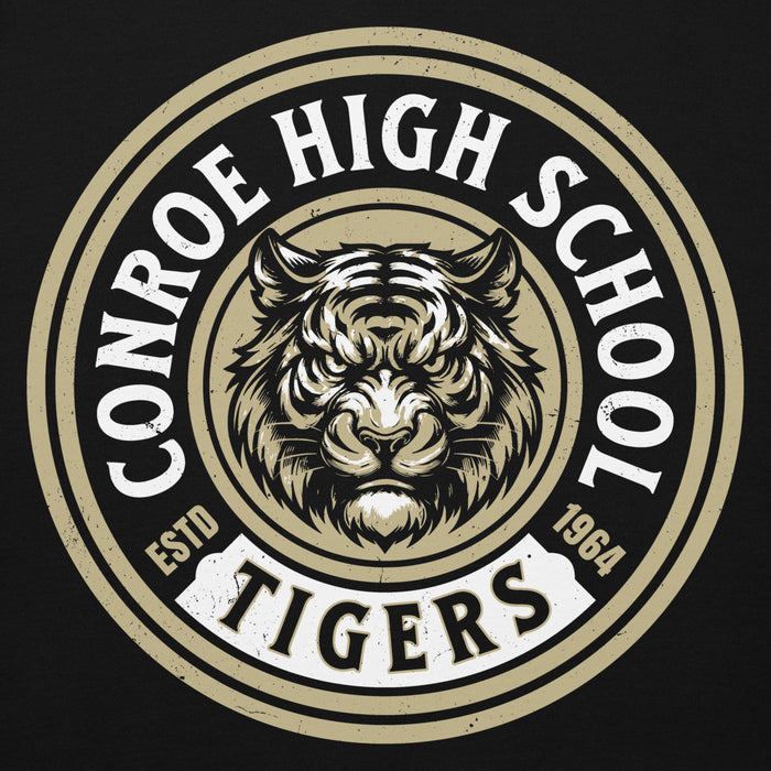 Close-up view of Conroe High School Tigers Black Premium Unisex Hoodie 220