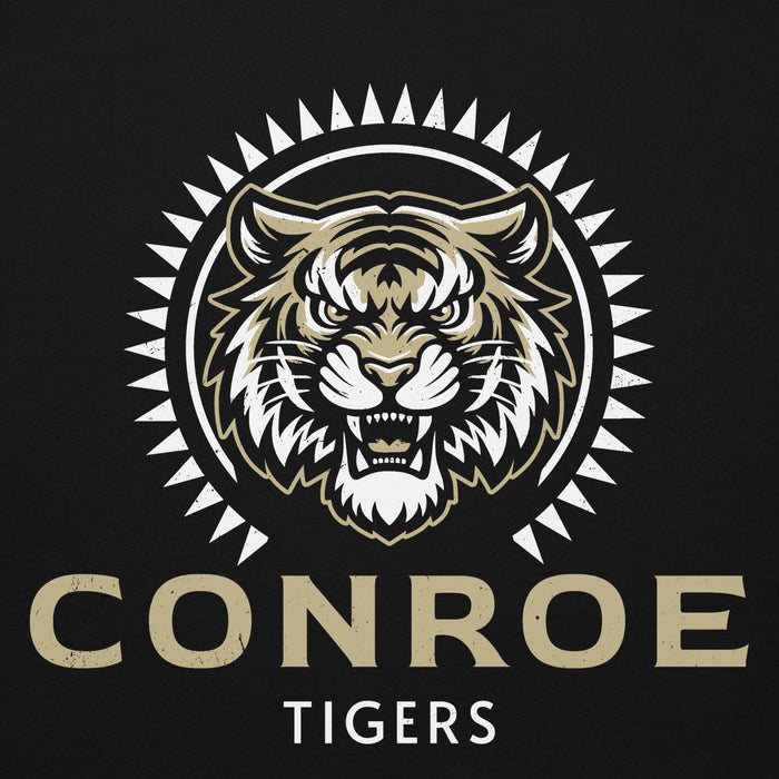 Close-up view of Conroe High School Tigers Black Premium Unisex Hoodie 226