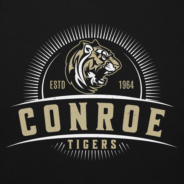 Close-up view of Conroe High School Tigers Black Premium Unisex Hoodie 221