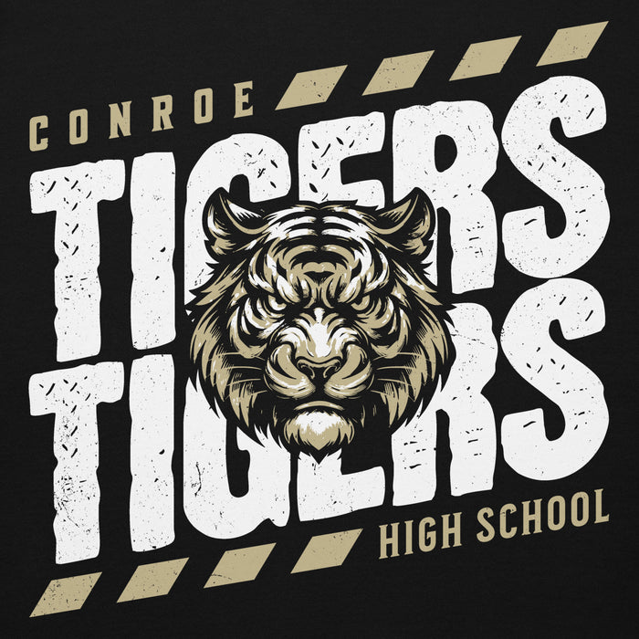 Close-up view of Conroe High School Tigers Black Premium Unisex Hoodie 223