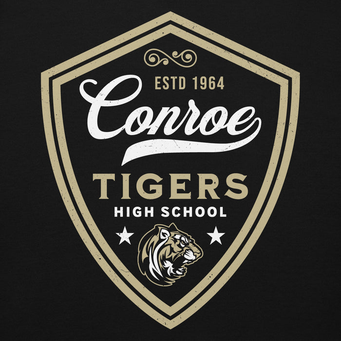 Close-up view of Conroe High School Tigers Black Premium Unisex Hoodie 225