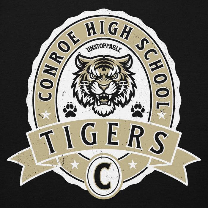 Close-up view of Conroe High School Tigers Black Premium Unisex Hoodie 212