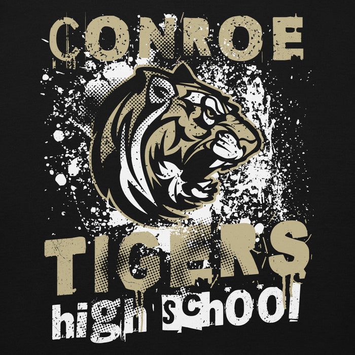 Close-up view of Conroe High School Tigers Black Premium Unisex Hoodie 205