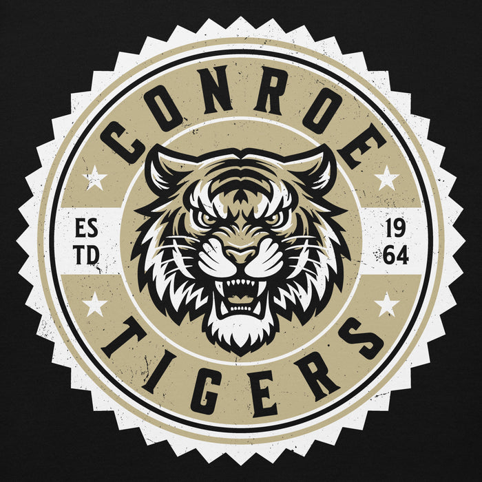 Close-up view of Conroe High School Tigers Black Premium Unisex Hoodie 203