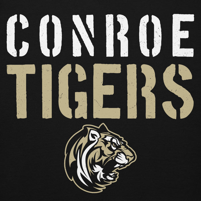 Close-up view of Conroe High School Tigers Black Premium Unisex Hoodie 017