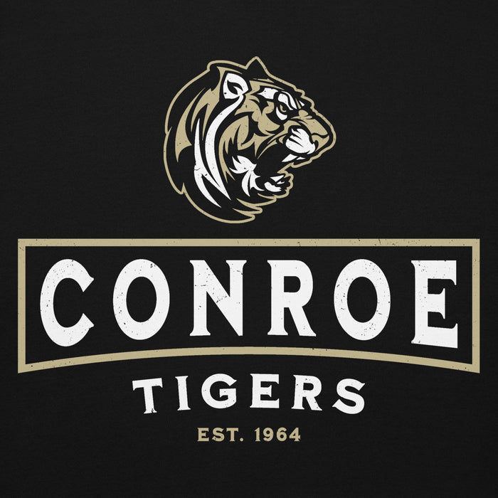 Close-up view of Conroe High School Tigers Black Premium Unisex Hoodie 202