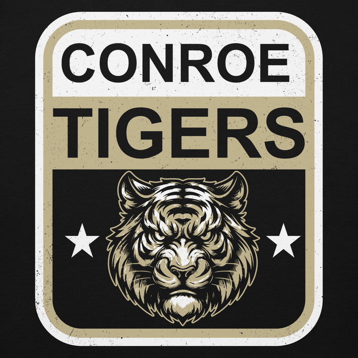 Close-up view of Conroe High School Tigers Black Premium Unisex Hoodie 001