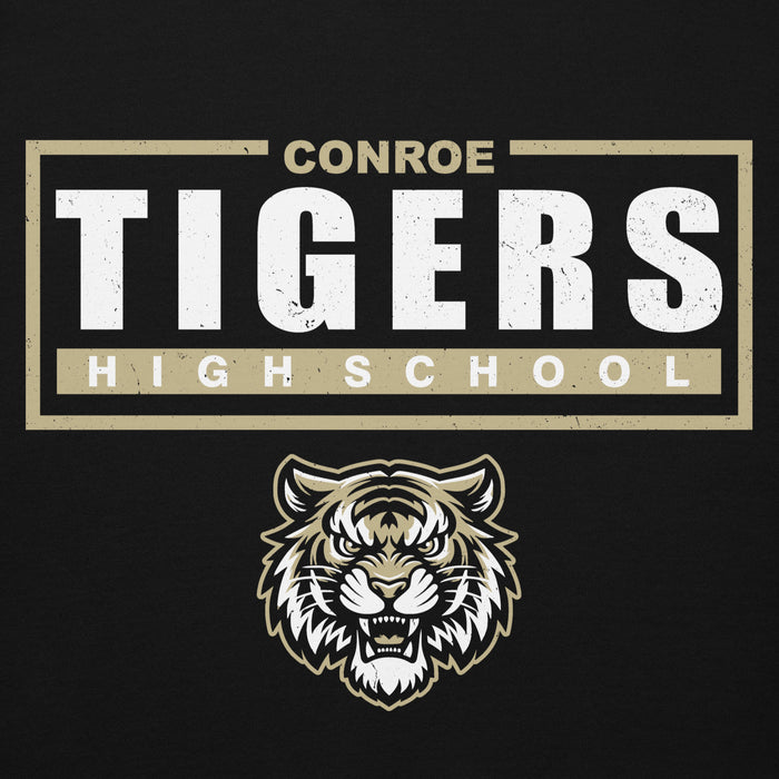 Close-up view of Conroe High School Tigers Black Premium Unisex Hoodie 049