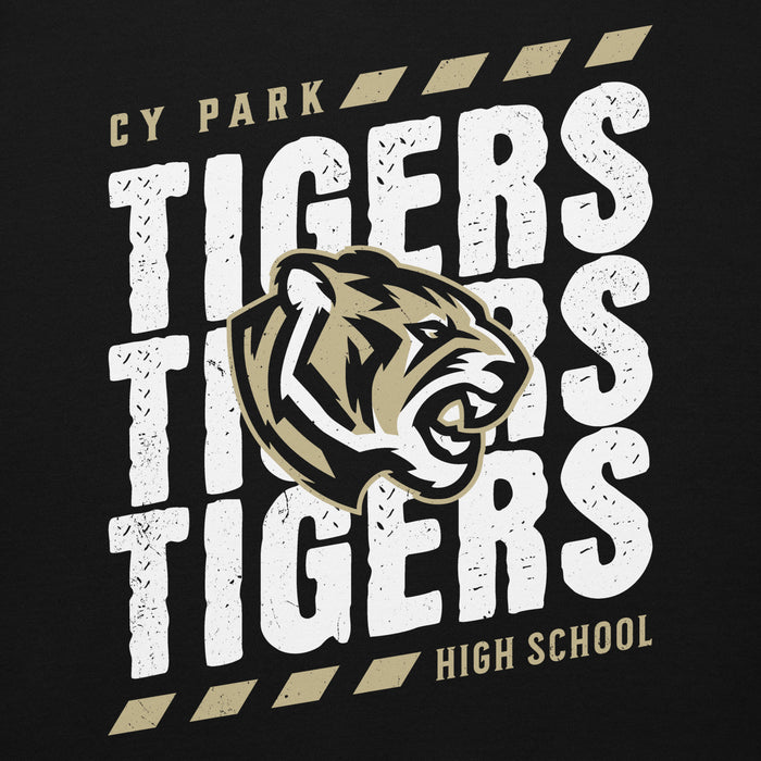 Close-up view of Cypress Park High School Tigers Black Premium Unisex Hoodie 223