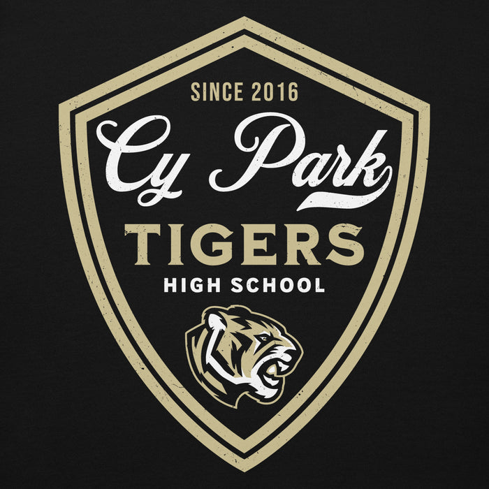 Close-up view of Cypress Park High School Tigers Black Premium Unisex Hoodie 225