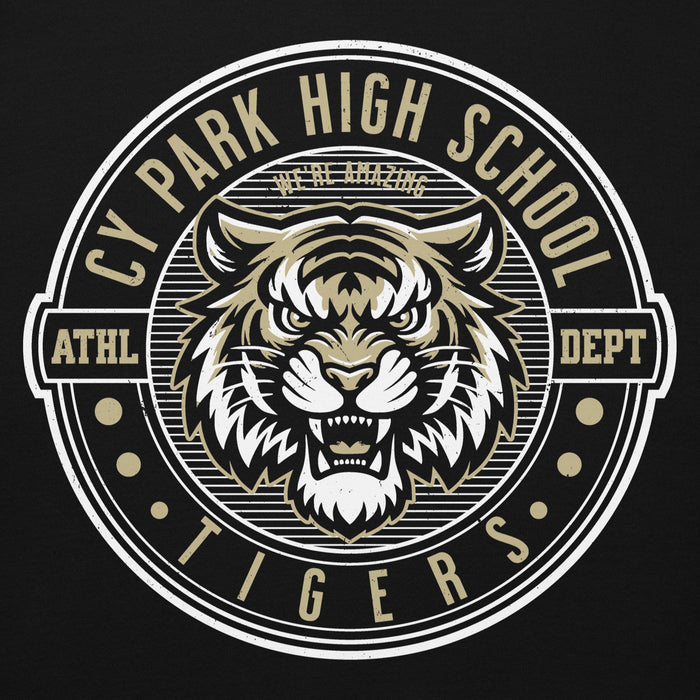 Close-up view of Cypress Park High School Tigers Black Premium Unisex Hoodie 224