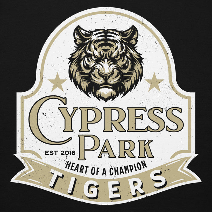 Close-up view of Cypress Park High School Tigers Black Premium Unisex Hoodie 219